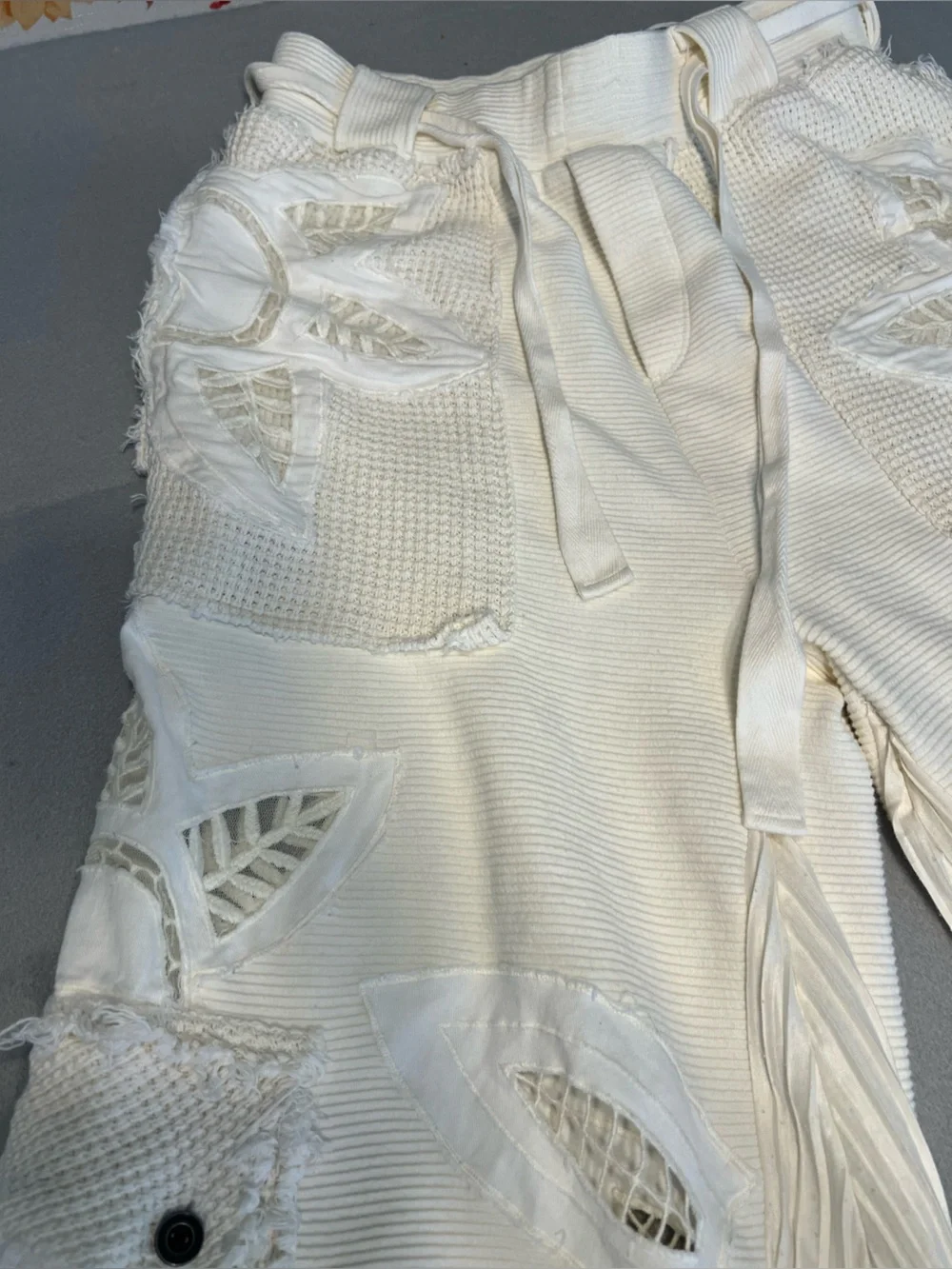 Free People Womens White Ribbed Cotton Jogger Pants Drawstring Pockets Lace S